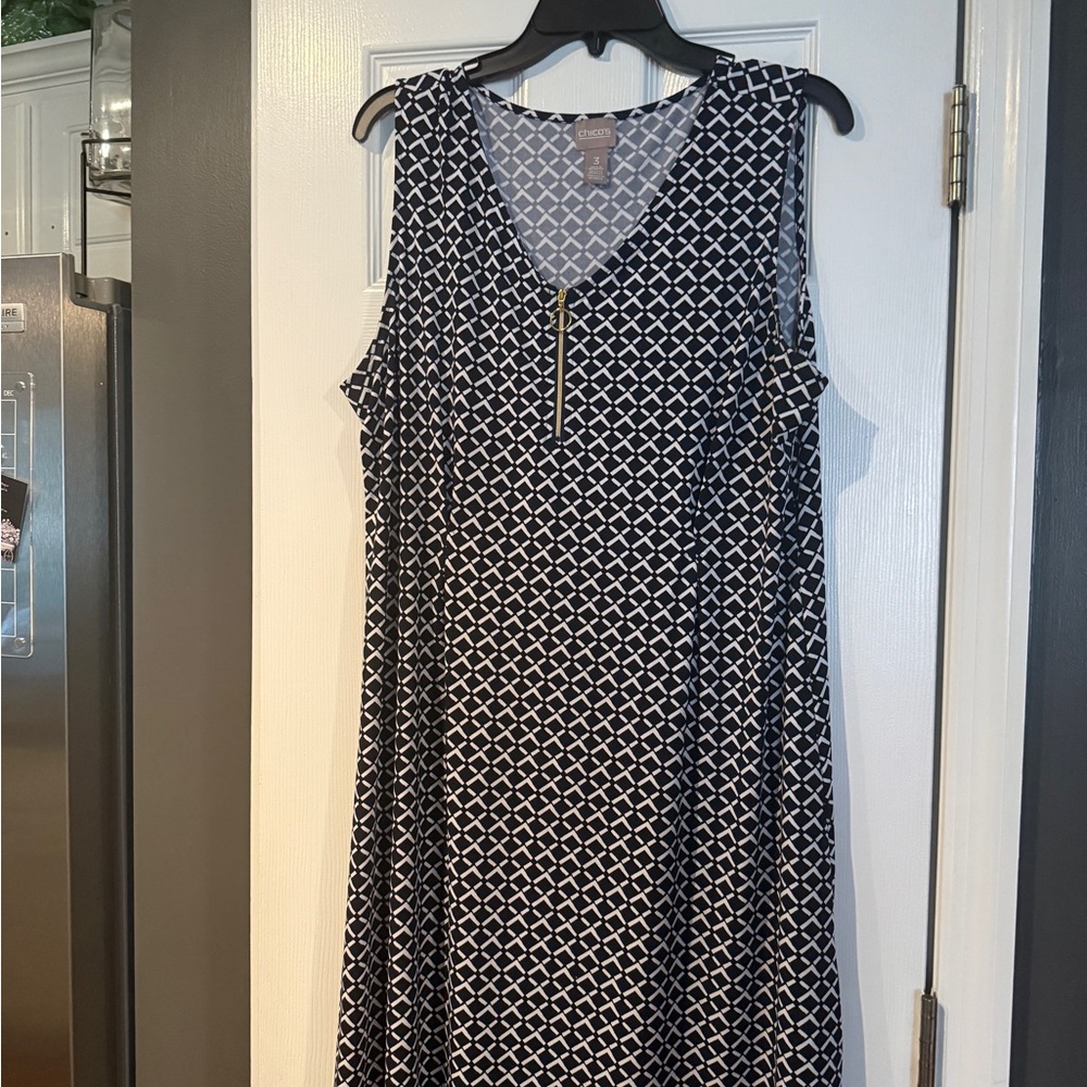 Chico's Black and White Patterned Midi Dress
